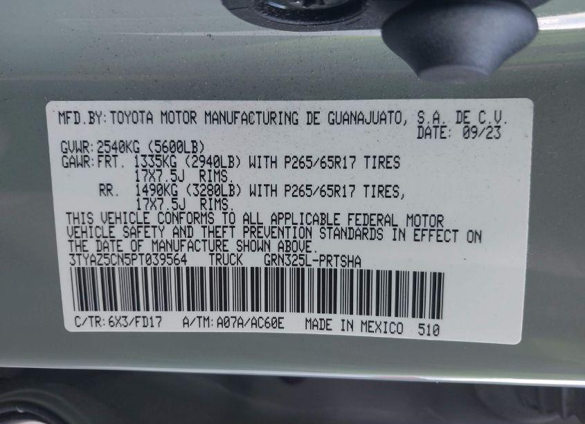 Photo 9 of 2023 Toyota Tacoma TRD SPORT (VIN 3TYAZ5CN5PT039564)