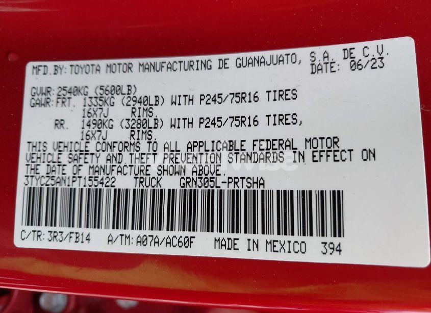 Photo 9 of 2023 Toyota Tacoma SR V6 (VIN 3TYCZ5AN1PT155422)