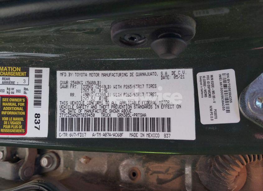 Photo 9 of 2021 Toyota Tacoma TRD SPORT (VIN 3TYCZ5AN2MT039450)