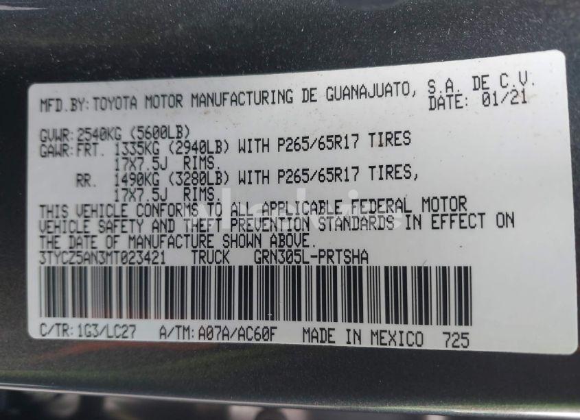 Photo 9 of 2021 Toyota Tacoma TRD SPORT (VIN 3TYCZ5AN3MT023421)