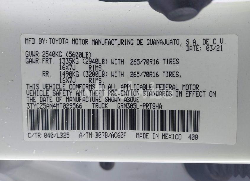 Photo 9 of 2021 Toyota Tacoma TRD PRO (VIN 3TYCZ5AN4MT029566)