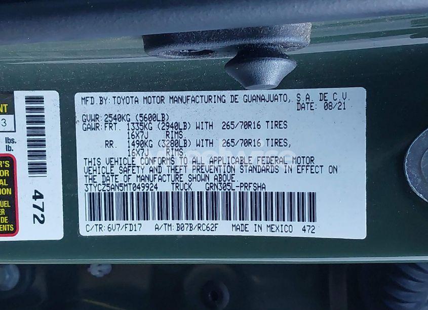 Photo 9 of 2021 Toyota Tacoma TRD OFF-ROAD (VIN 3TYCZ5AN5MT049924)