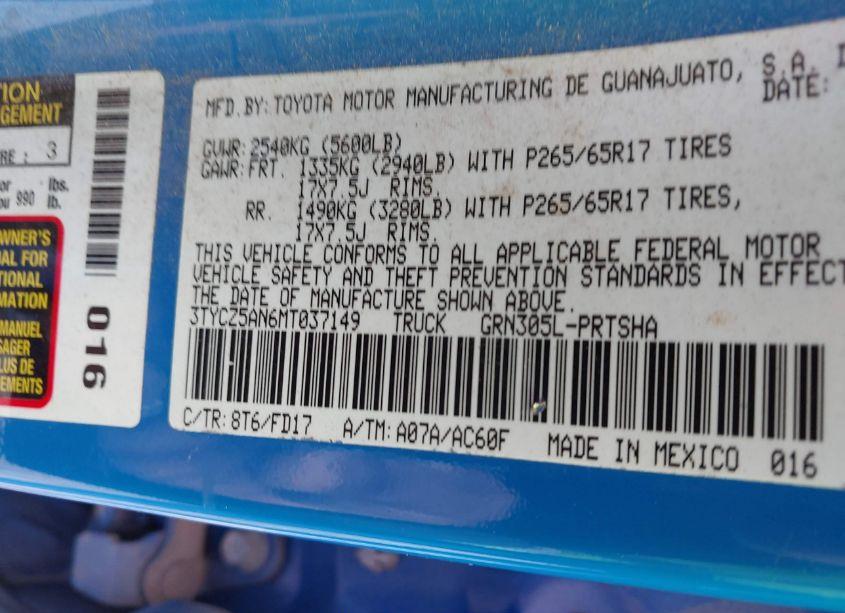 Photo 9 of 2021 Toyota Tacoma TRD SPORT (VIN 3TYCZ5AN6MT037149)