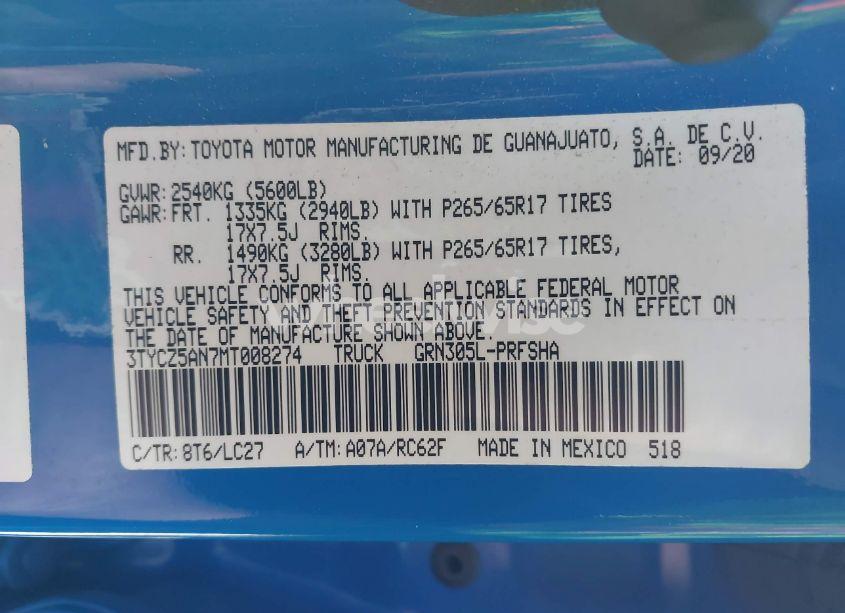 Photo 9 of 2021 Toyota Tacoma TRD SPORT (VIN 3TYCZ5AN7MT008274)