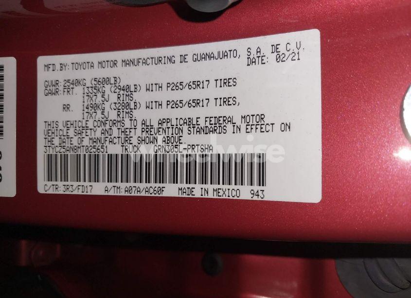 Photo 9 of 2021 Toyota Tacoma 4WD TRD SPORT (VIN 3TYCZ5AN8MT025651)