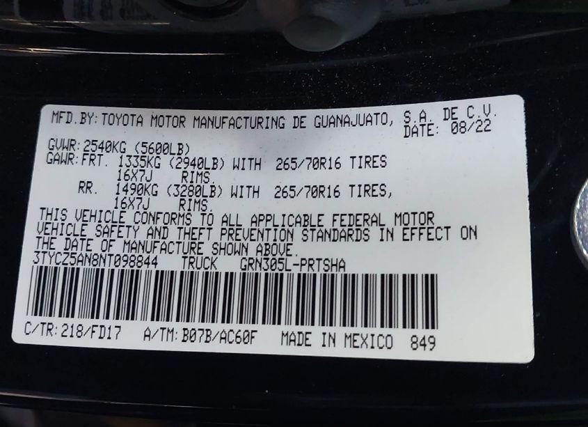 Photo 9 of 2022 Toyota Tacoma TRD OFF ROAD (VIN 3TYCZ5AN8NT098844)