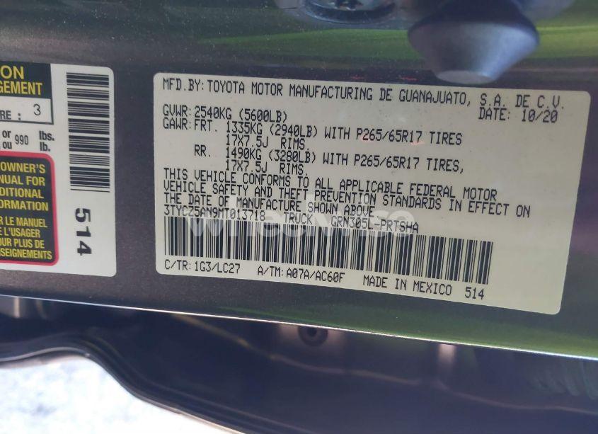 Photo 9 of 2021 Toyota Tacoma TRD SPORT (VIN 3TYCZ5AN9MT013718)