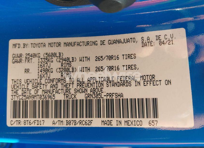 Photo 9 of 2021 Toyota Tacoma TRD OFF-ROAD (VIN 3TYCZ5AN9MT036965)