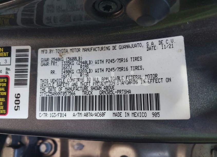 Photo 9 of 2022 Toyota Tacoma SR V6 (VIN 3TYCZ5ANXNT057566)