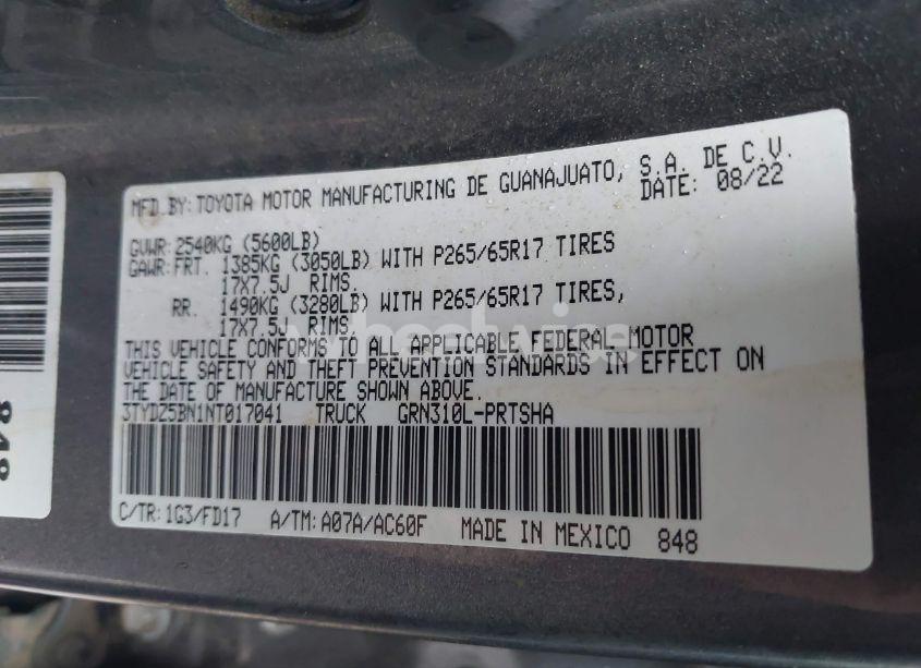 Photo 9 of 2022 Toyota Tacoma TRD SPORT (VIN 3TYDZ5BN1NT017041)