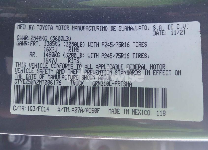 Photo 9 of 2022 Toyota Tacoma SR5 V6 (VIN 3TYDZ5BN2NT006176)