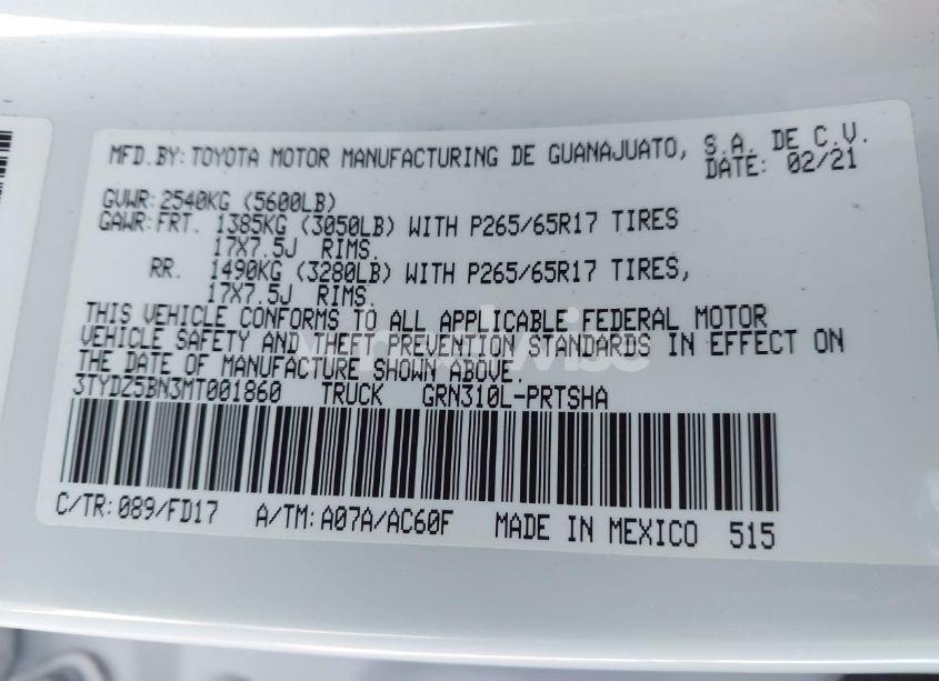 Photo 9 of 2021 Toyota Tacoma TRD SPORT (VIN 3TYDZ5BN3MT001860)