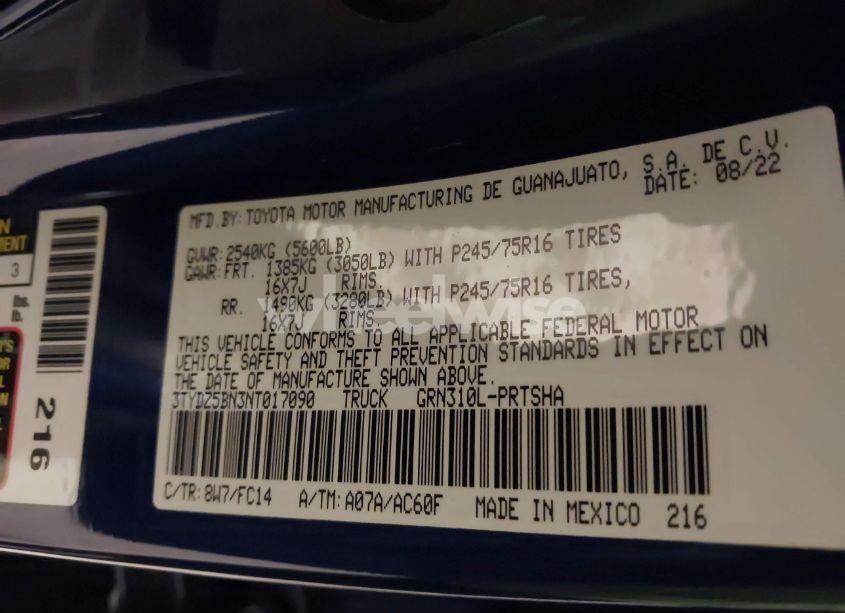 Photo 9 of 2022 Toyota Tacoma SR5 V6 (VIN 3TYDZ5BN3NT017090)