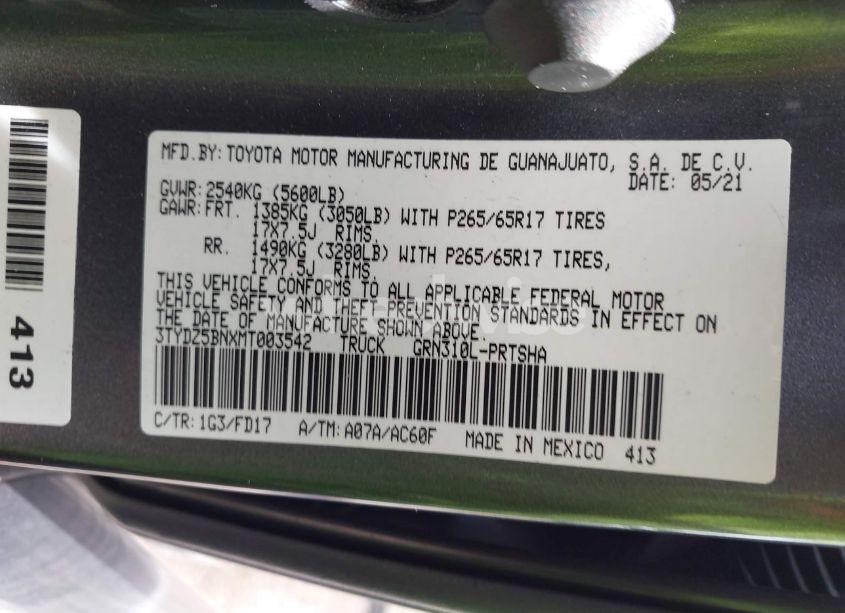 Photo 9 of 2021 Toyota Tacoma TRD SPORT (VIN 3TYDZ5BNXMT003542)