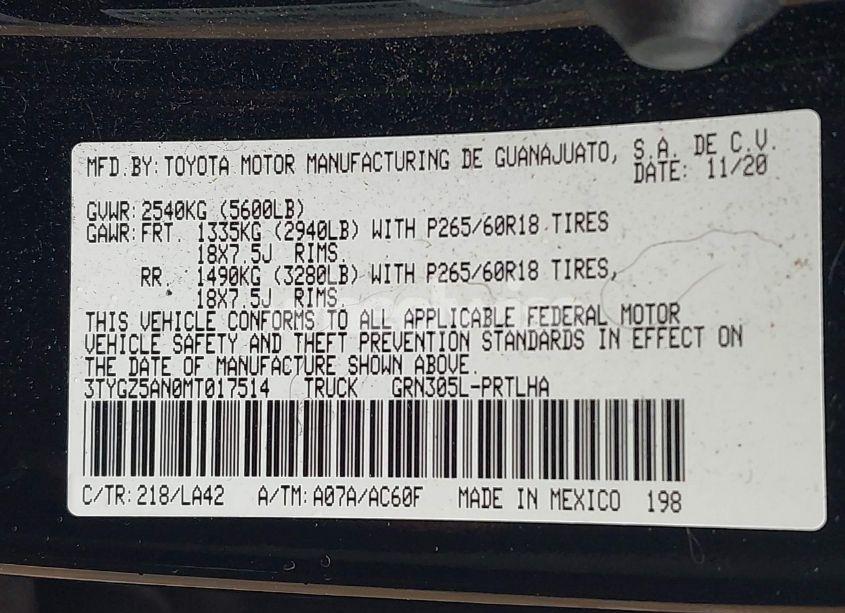Photo 9 of 2021 Toyota Tacoma LIMITED (VIN 3TYGZ5AN0MT017514)