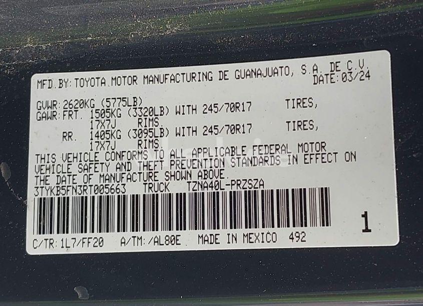 Photo 9 of 2024 Toyota Tacoma SR5 2WD (VIN 3TYKB5FN3RT005663)