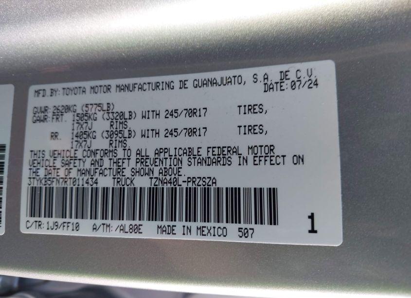 Photo 9 of 2024 Toyota Tacoma SR5 (VIN 3TYKB5FN7RT011434)