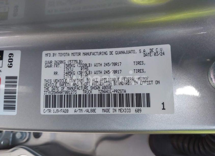 Photo 9 of 2024 Toyota Tacoma SR (VIN 3TYKD5HN4RT001273)