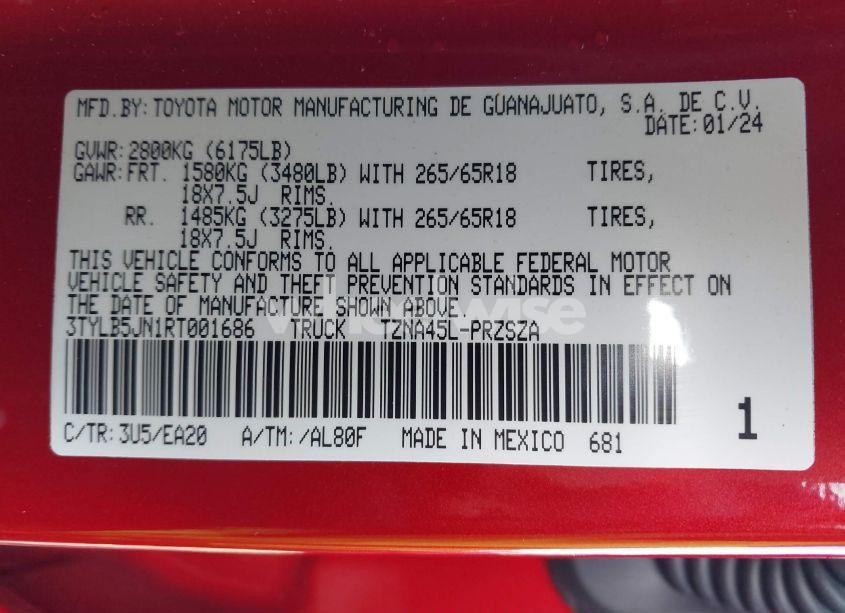 Photo 9 of 2024 Toyota Tacoma DOUBLE CAB/SR5/TRD SPORT/TRD OFF ROAD/LTD (VIN 3TYLB5JN1RT001686)