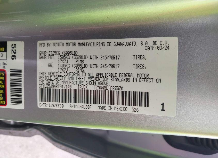 Photo 9 of 2024 Toyota Tacoma SR5 (VIN 3TYLB5JN4RT017140)