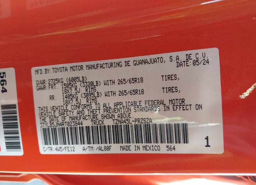 Photo 8 of 2024 Toyota Tacoma TRD SPORT (VIN 3TYLB5JN4RT023844)