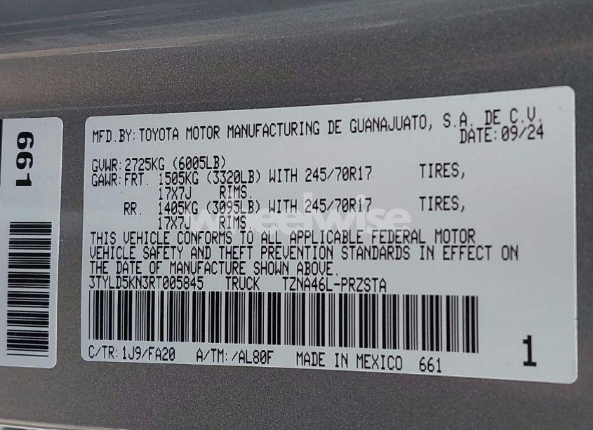 Photo 9 of 2024 Toyota Tacoma SR (VIN 3TYLD5KN3RT005845)