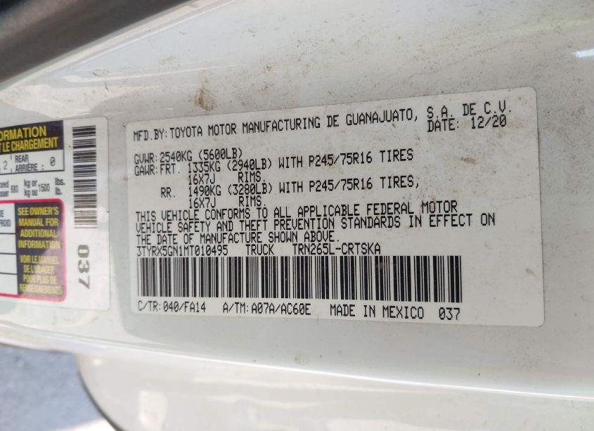 Photo 9 of 2021 Toyota Tacoma SR (VIN 3TYRX5GN1MT010495)