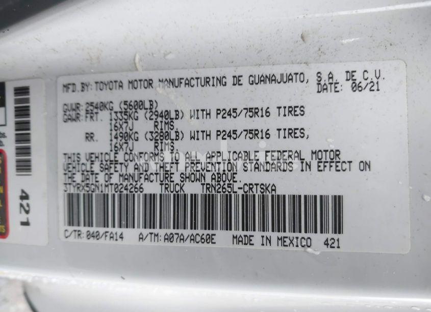 Photo 9 of 2021 Toyota Tacoma SR (VIN 3TYRX5GN1MT024266)