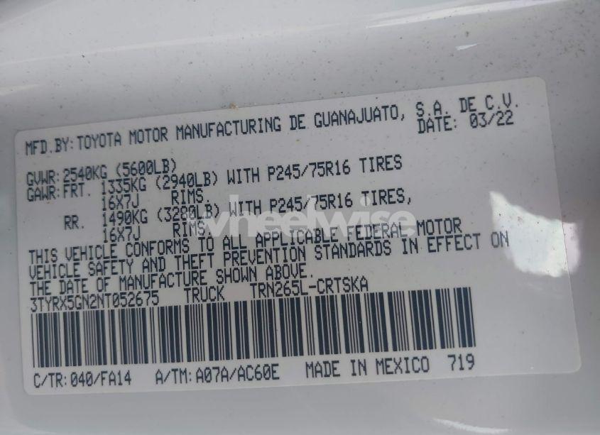 Photo 9 of 2022 Toyota Tacoma SR (VIN 3TYRX5GN2NT052675)