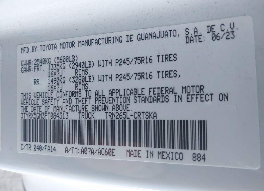 Photo 9 of 2023 Toyota Tacoma SR (VIN 3TYRX5GN3PT084313)
