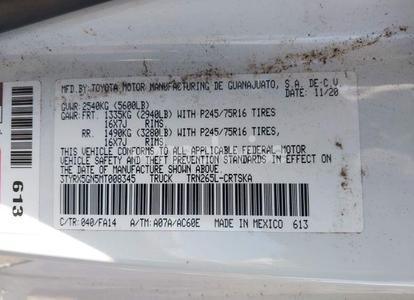 Photo 9 of 2021 Toyota Tacoma SR (VIN 3TYRX5GN5MT008345)