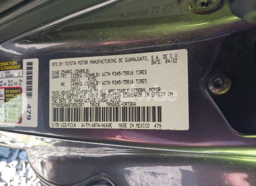 Photo 9 of 2022 Toyota Tacoma SR5 (VIN 3TYRX5GN6NT056387)