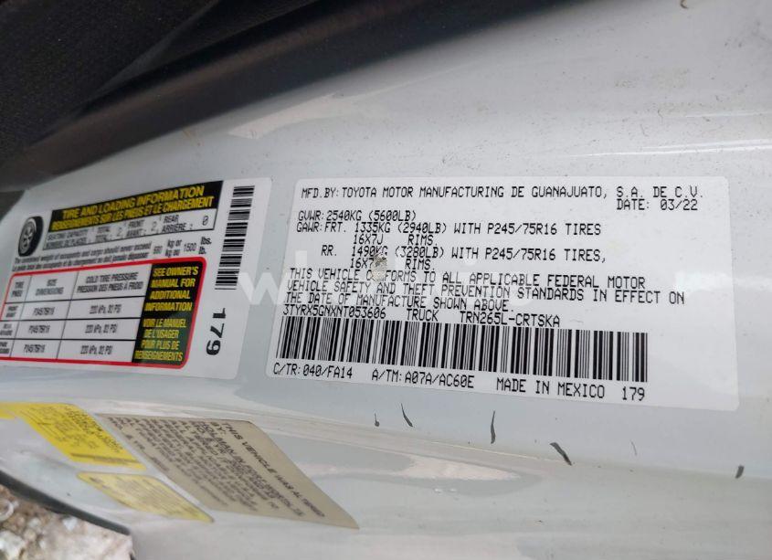 Photo 9 of 2022 Toyota Tacoma SR (VIN 3TYRX5GNXNT053606)