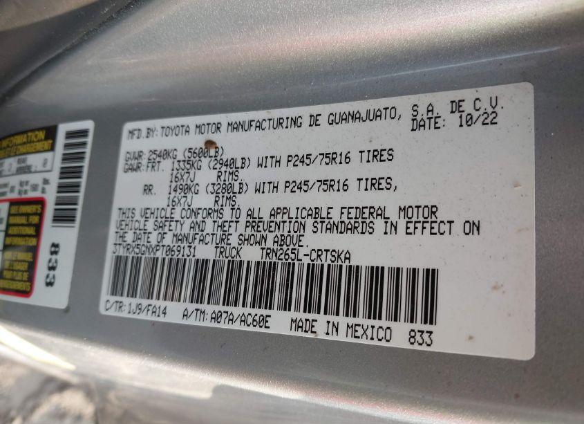 Photo 9 of 2023 Toyota Tacoma SR (VIN 3TYRX5GNXPT069131)