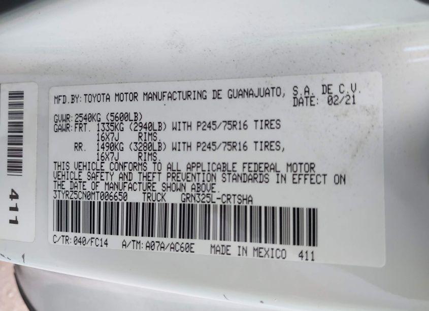 Photo 9 of 2021 Toyota Tacoma SR5 V6 (VIN 3TYRZ5CN0MT006650)