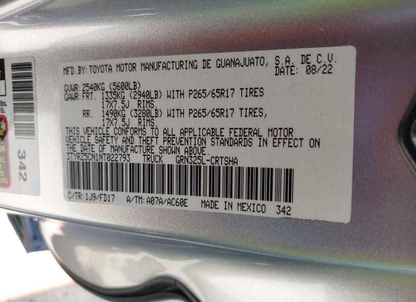 Photo 9 of 2022 Toyota Tacoma TRD SPORT (VIN 3TYRZ5CN1NT022793)