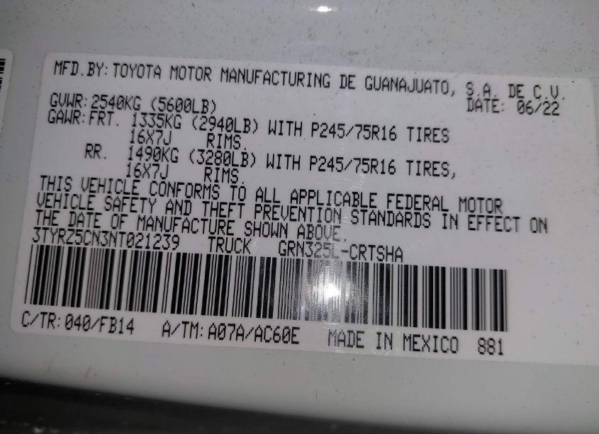 Photo 9 of 2022 Toyota Tacoma SR V6 (VIN 3TYRZ5CN3NT021239)