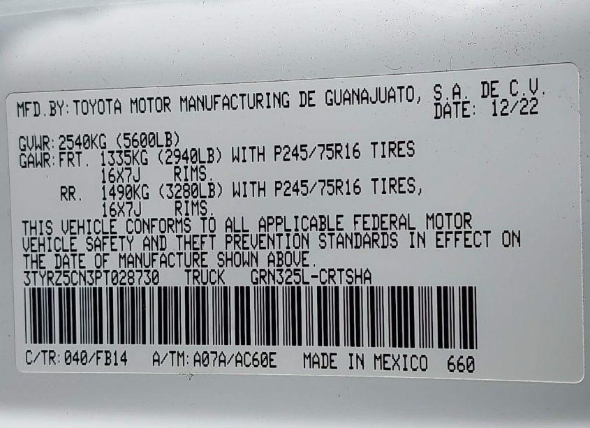 Photo 9 of 2023 Toyota Tacoma SR V6 (VIN 3TYRZ5CN3PT028730)