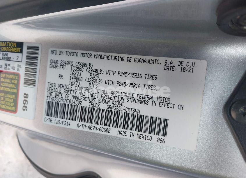 Photo 9 of 2022 Toyota Tacoma SR V6 (VIN 3TYRZ5CN4NT014302)