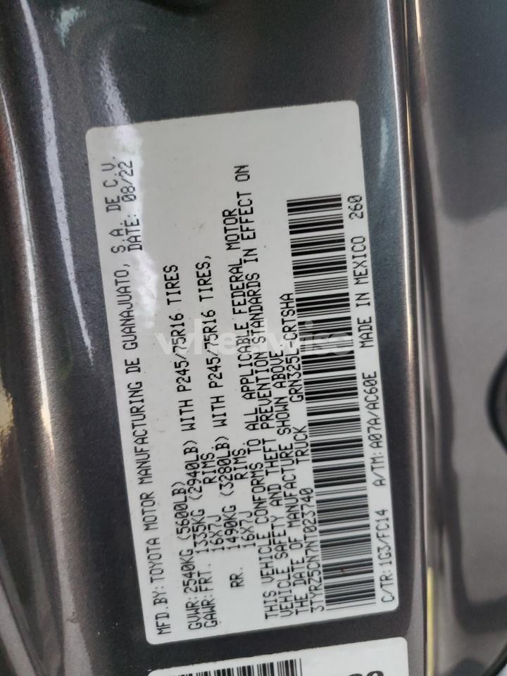 Photo 12 of 2022 TOYOTA TACOMA ACCESS CAB (VIN 3TYRZ5CN7NT023740)