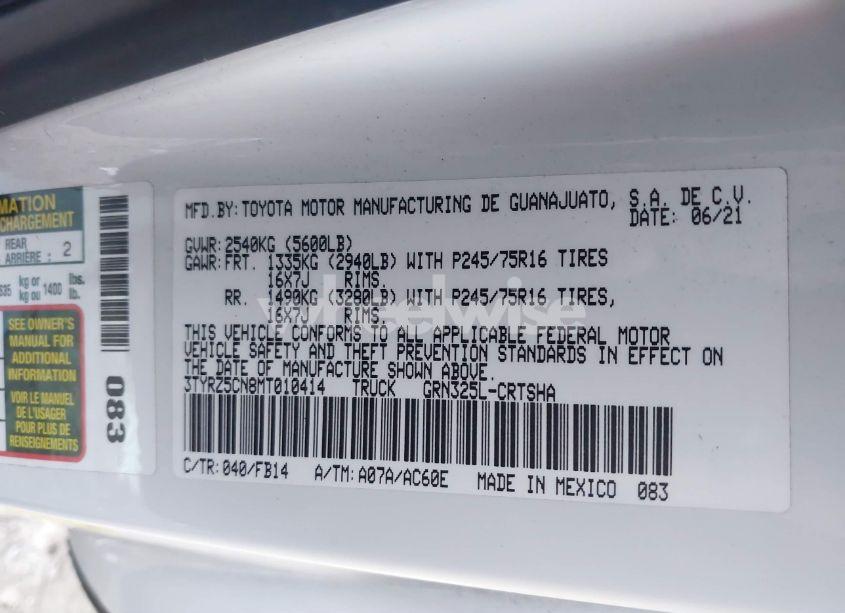 Photo 9 of 2021 Toyota Tacoma SR V6 (VIN 3TYRZ5CN8MT010414)