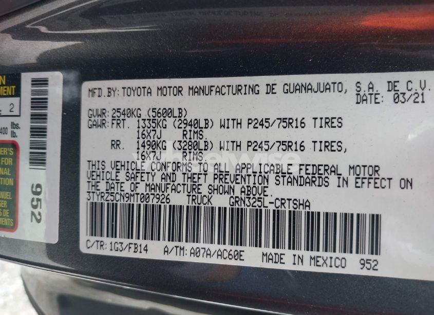 Photo 9 of 2021 Toyota Tacoma SR V6 (VIN 3TYRZ5CN9MT007926)