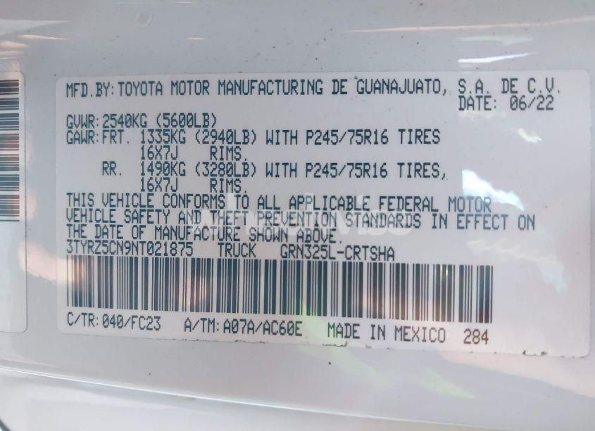 Photo 9 of 2022 Toyota Tacoma SR5 V6 (VIN 3TYRZ5CN9NT021875)