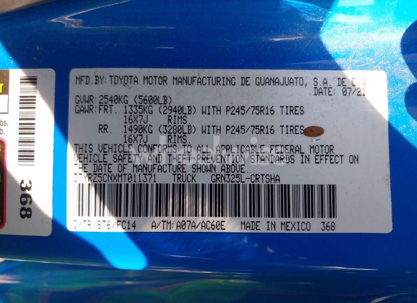 Photo 9 of 2021 Toyota Tacoma SR5 V6 (VIN 3TYRZ5CNXMT011371)
