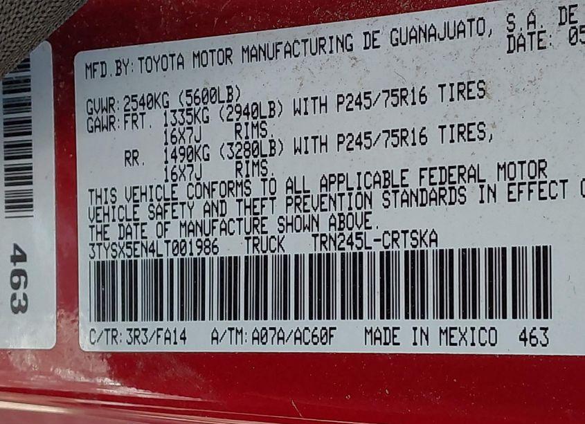 Photo 9 of 2020 Toyota Tacoma SR (VIN 3TYSX5EN4LT001986)