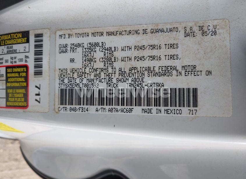 Photo 9 of 2020 Toyota Tacoma SR (VIN 3TYSX5EN5LT001592)