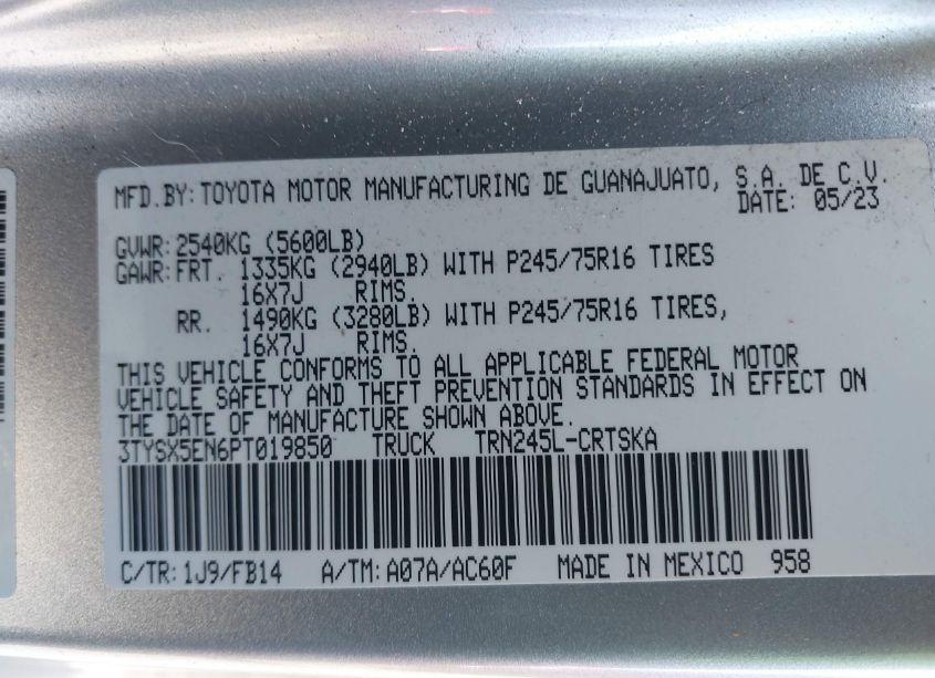 Photo 9 of 2023 Toyota Tacoma SR (VIN 3TYSX5EN6PT019850)