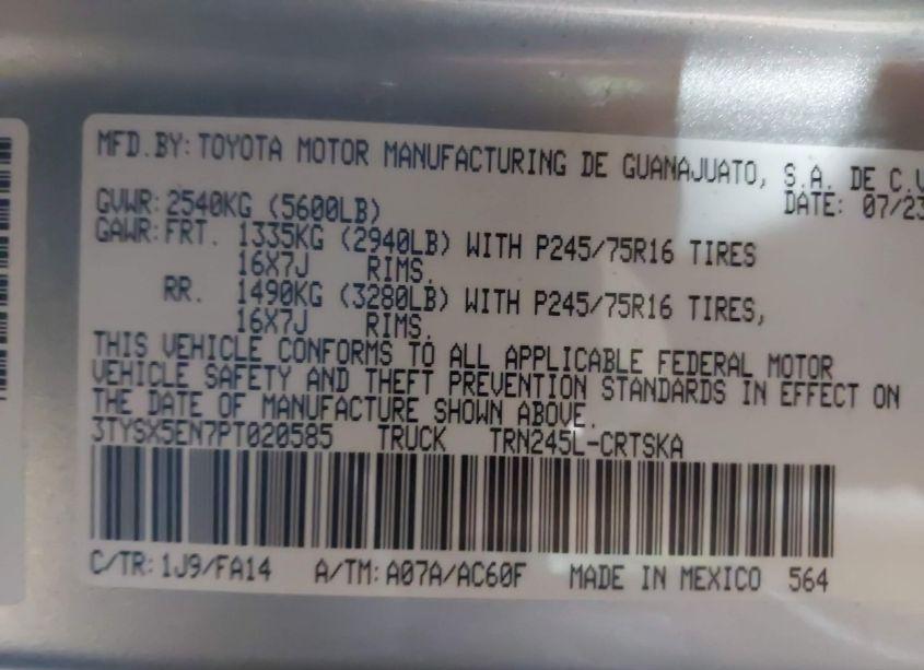 Photo 9 of 2023 Toyota Tacoma SR (VIN 3TYSX5EN7PT020585)