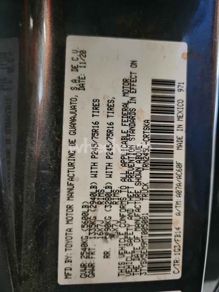 Photo 13 of 2021 TOYT TACOMA PU X/AC CAB 4 (VIN 3TYSX5EN9MT005081)