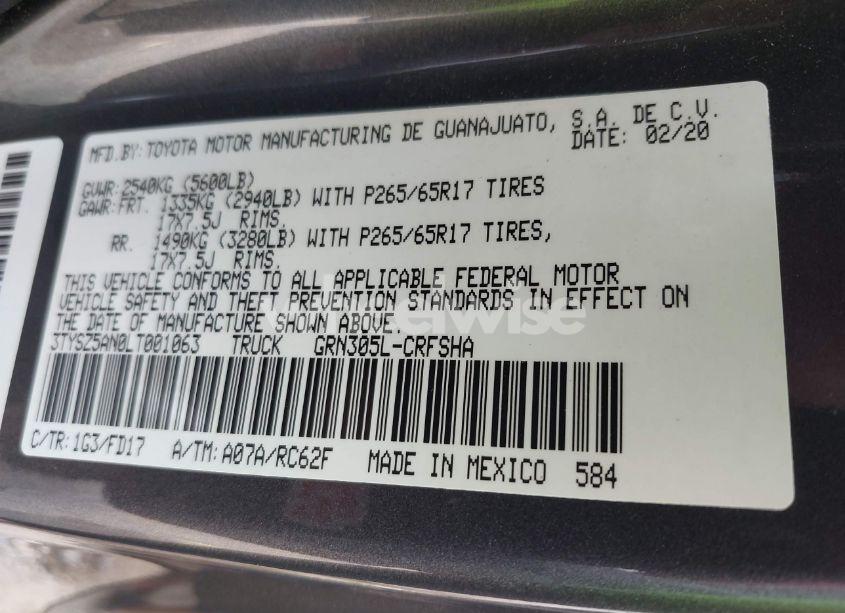 Photo 9 of 2020 Toyota Tacoma TRD SPORT (VIN 3TYSZ5AN0LT001063)